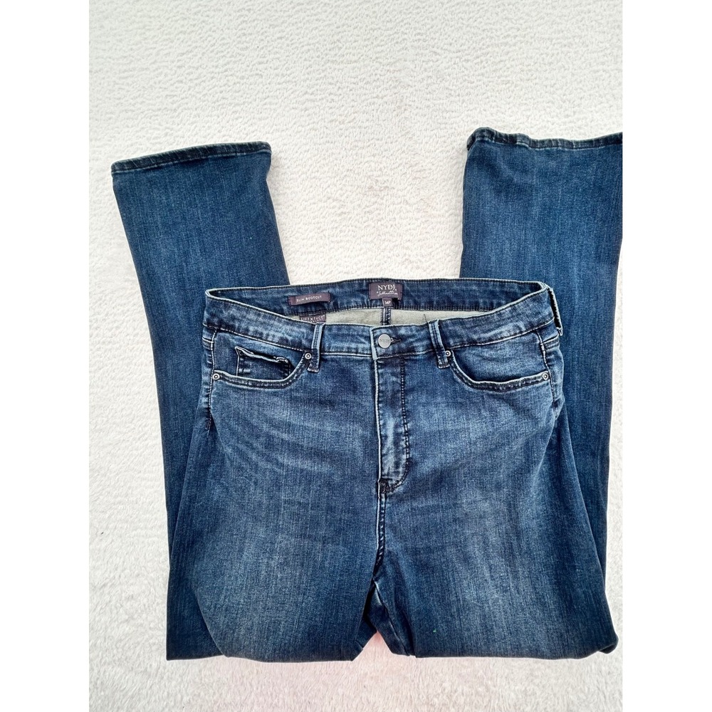 NYDJ Slim Bootcut Jeans Dark Wash Lift Tuck Technology 14P Petite Blue Denim